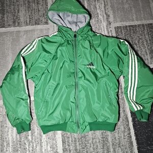 Vtg ADIDAS Green/Gray Reversible Hooded Zip Up Jacket Sz Small SKU 158